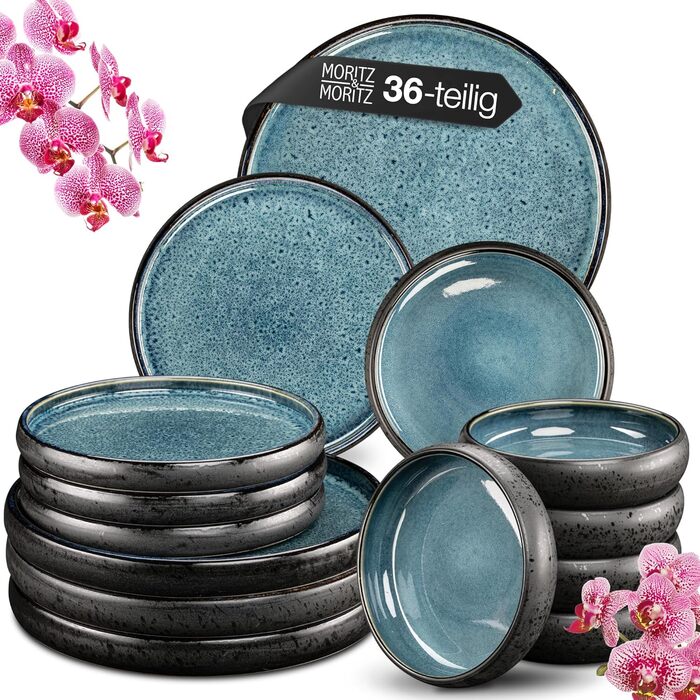 Moritz & Moritz SOLID 36-Piece Stoneware Dinnerware Set - 12 Person Dinnerware Set with 12 Dinner Plates, Small Plates, and Deep Plates (36-Piece)