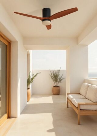 Вентилятор стельовий Windcalm M/ Deckenventilator ABS з дистанційним керуванням, 40W, Ø132cm, тихий, таймер 1-4 год, DC-двигун, літо/зима, з підсвіткою, дерев'яний дизайн