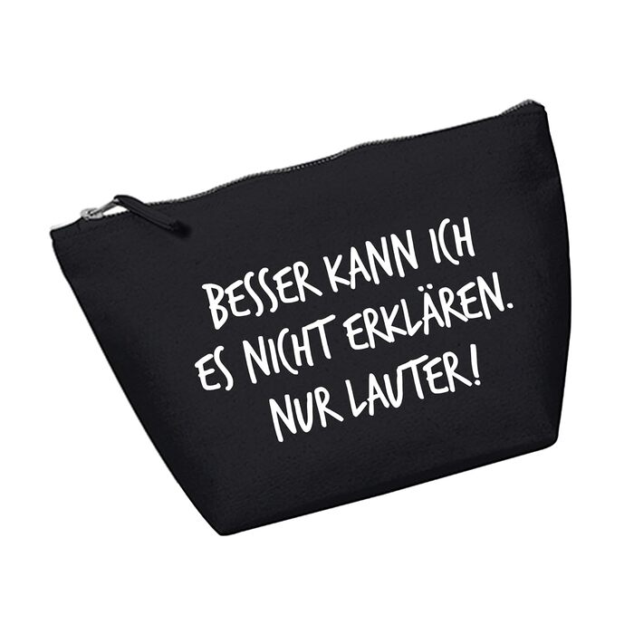 Косметичка RaketeBerlin середня, бавовняний канвас, з написом 'Besser kann ich es nicht erklären. Nur Lauter!'