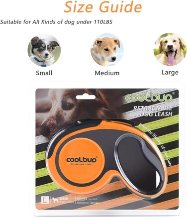 Висувна поводок для собак, 5 м, міцний поводок-рулетка з неслизькою ручкою та кнопкою швидкого гальма, для великих собак до 50 кг, помаранчевий
