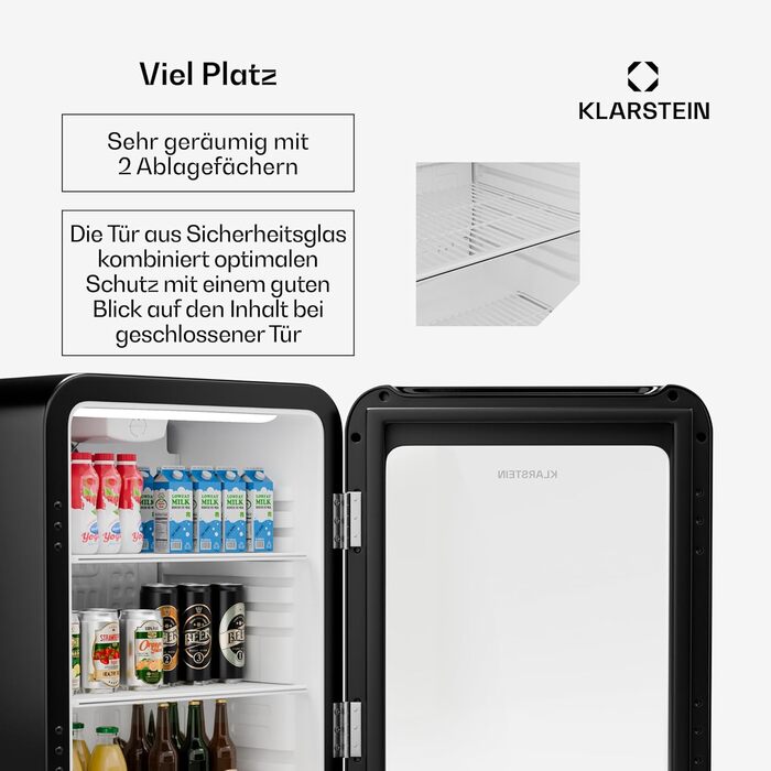 Klarstein Audrey Evo: Холодильник для напоїв 68 л, ретро-дизайн, LED-підсвічування, чорний