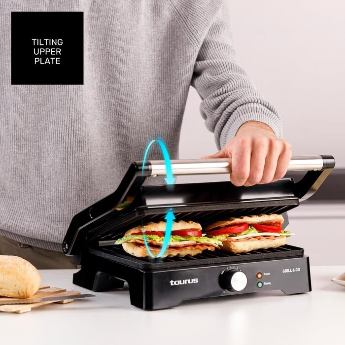 Taurus Electric Contact Grill GR1500X | 1500W | Non-Stick Plates | Adjustable Thermostat | Square Grill Plates