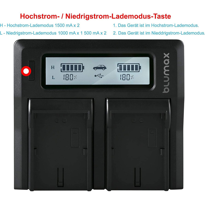 Акумулятор Blumax 2X 4000mAh сумісний з Sony NP-F750 + подвійний зарядний пристрій | сумісність з NP-F570, NP-F550, NP-F970 | для освітлення, відеозйомки, моніторів