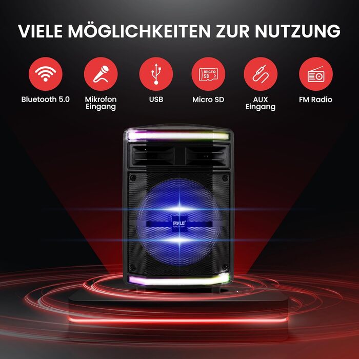 Pyle Partybox 600W: Портативна Bluetooth колонка з LED підсвіткою, мікрофоном для караоке, USB/SD/MP3, для вечірок та заходів