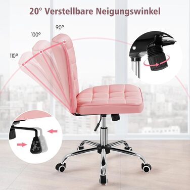 Крісло для дому та офісу Yaheetech, обертове, регульоване по висоті, без підлокітників, на коліщатках, з м'яким сидінням, штучна шкіра, рожеве