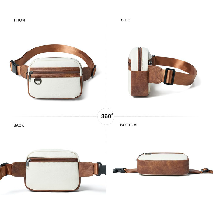 Жіноча та чоловіча поясна сумка, 2 л, веганська шкіра, коричнева, 8 дюймів. Ідеальна для подорожей, піших прогулянок та бігу.