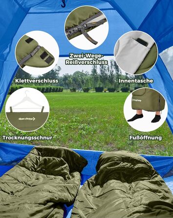KingCamp 3-Season Sleeping Bag - Lightweight, Waterproof & Warm for Adults & Kids - Camping & Outdoor Sleeping Bag (Olive Green)