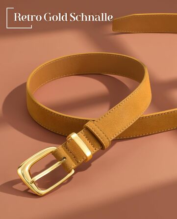 Жіночий шкіряний ремінь VONMELLI вінтажний, регульований, під сукню, джинси, костюм, з модною золотою пряжкою (жовтий, 116-127 см)