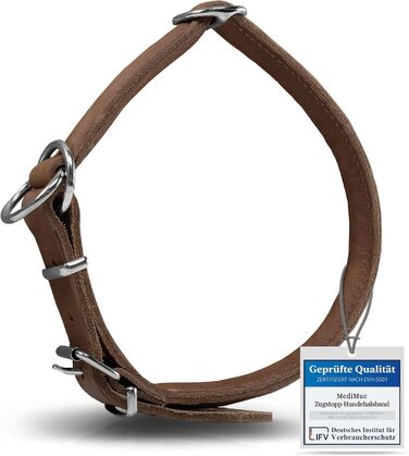 Rund & Weich - Stop Dog Collar Brown L - 55cm with Adjustable Buckle and Integrated Stable Core, Leather Collar with Pull Limiter, Pull Stopper Gentle on Fur, Cowhide Leather