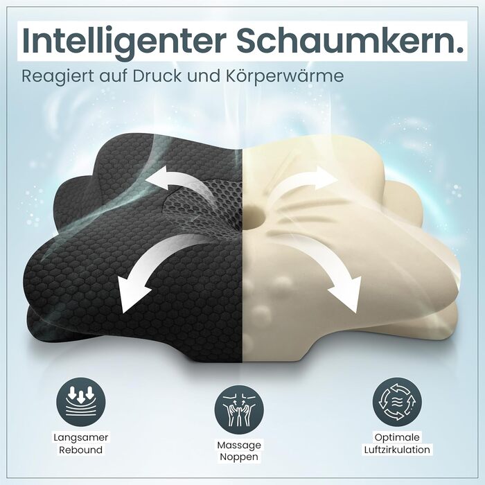 Ортопедична подушка для шиї при болях у шиї з високоякісної піни з пам'яті - Ергономічна подушка для шиї - Подушка для сну на боці, спині та животі - Праний чохол при 40°C (61 x 40 x12, Сірий)