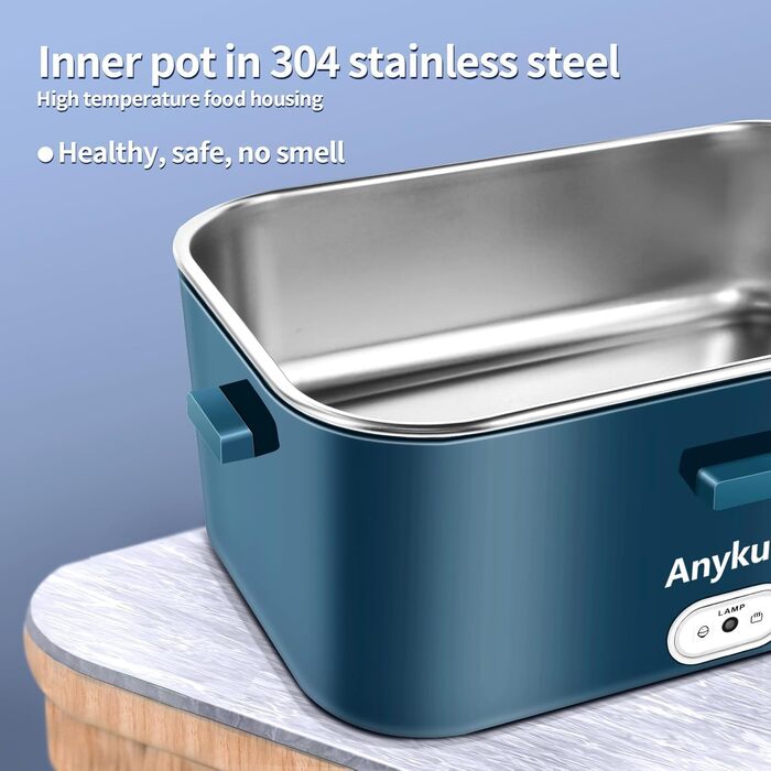 Електрична ланчбокс 1,8л 100W 3-в-1 з підігрівом 12V/24V/220V для авто/офісу/дому (з виделкою та ложкою, блакитна)