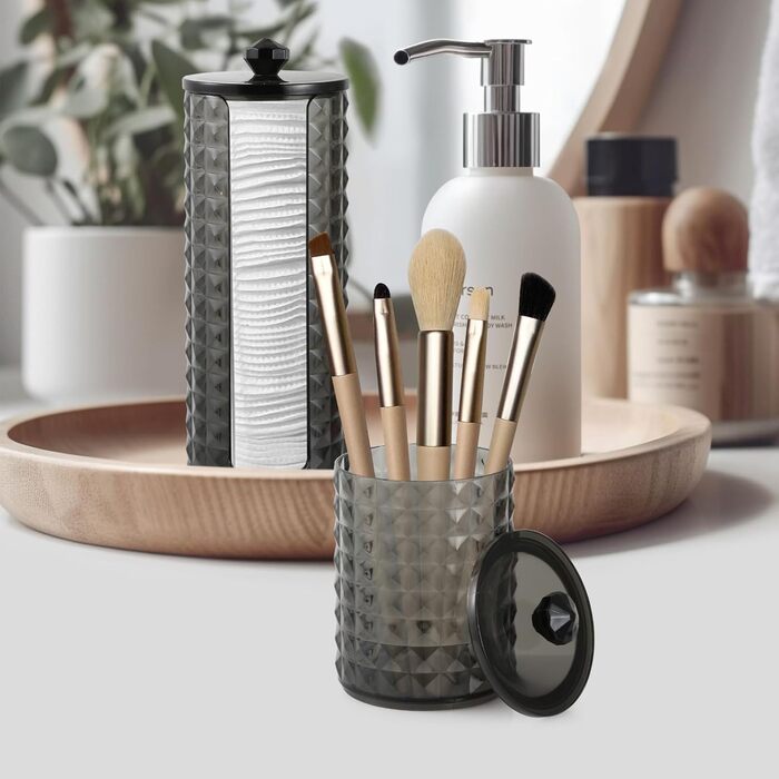 Контейнер для ватних паличок та дисків 3 STK з кришкою, чорний - органайзер для ванної кімнати, PP-матеріал, дизайн 