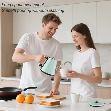 Електричний чайник 0.9л з нержавіючої сталі 304, 1360W, швидке кип'ятіння за 4-6 хвилин, класичний компактний дизайн, сенсорна кнопка, автоматичне відключення та захист від перегріву, для дому, офісу, для кави, зелений