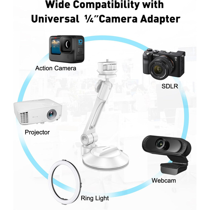 Підставка для планшету та смартфона AboveTEK з присосками, 360° обертання, для iPad/Android (4-11 дюймів), авто/дім/офіс, білий