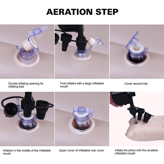 Надувна автомобільна матрац з насосом для подорожей, кемпінгу та відпочинку на природі. Чорний колір.