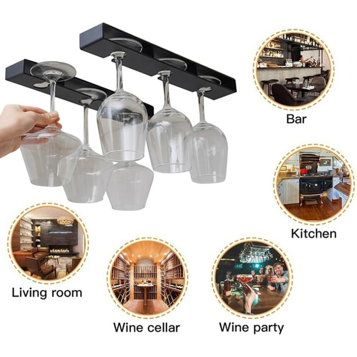 Тримачі для келихів вина Anicy (2 шт.) - підвісні, настінні, для кухні, бару, ресторану (чорний)