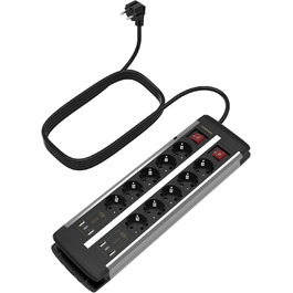 Многофункціональна мережева стрічка Ucomen на 10 розеток з USB та захистом від перенапруги (3680W, 16A) для комп'ютерних столів, з USB-зарядкою 20W (USB-A та USB-C), кабель 1.5м