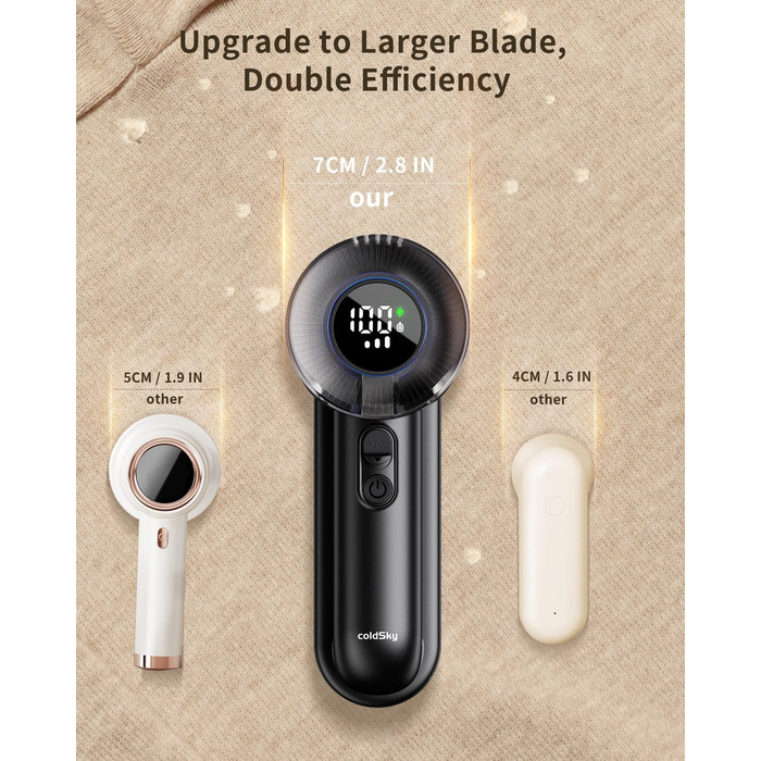 Електричний видалення ворсу з тканини з щіткою для ворсу, XL, з цифровим дисплеєм, 3 великі леза, видалення ворсу з одягу, меблів, ковдр, чорний