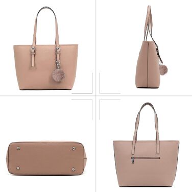 Сумка жіноча TANTOMI з гаманцем, велика, для офісу, школи, шопінгу, рожева з китицею та помпоном з штучного хутра