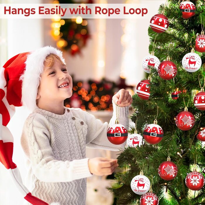 Набір прикрас на ялинку: 30 пластикових кулі діаметром 6 см (червоні та білі)