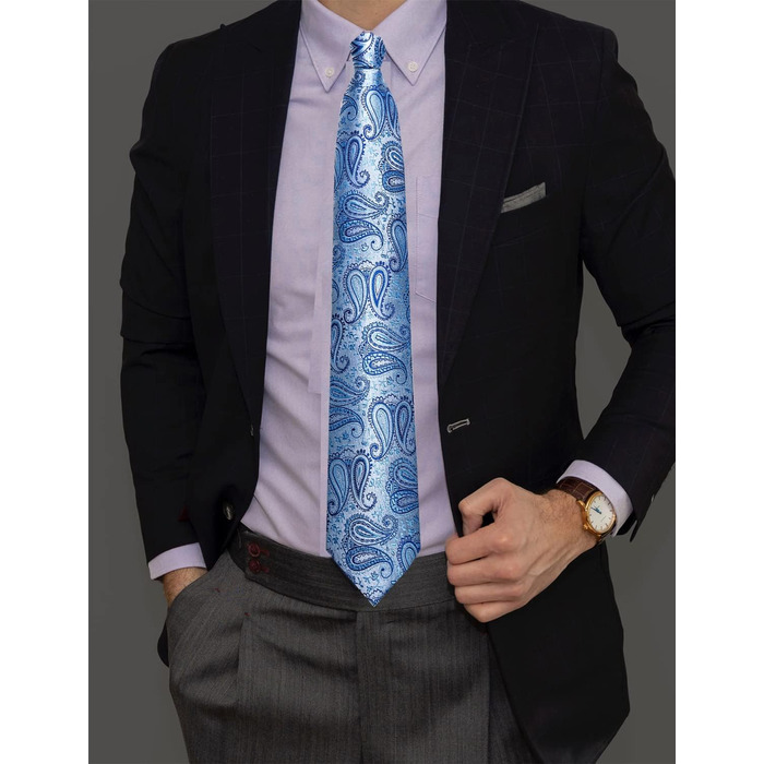 Набір краваток DiBanGu для чоловіків: візерунок пає, краватка, кишеньковий хустинка, краваткові застібки, для весілля та ділових зустрічей (небесно-блакитний)