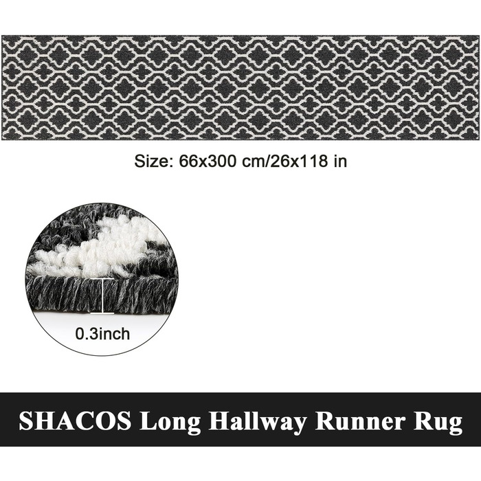 Привірон килимок SHACOS для входу 66x300 см, протиковзний грязезахисний килим для дому, офісу та тераси, чорний, можна прати