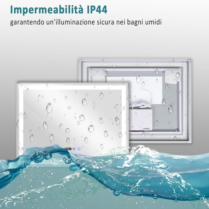 Дзеркало для ванної кімнати YU YUSING з підсвічуванням 60x80 см, протизапітніння, 3 кольори світла, регулювання яскравості, LED, годинник, IP44, металевий каркас, вертикальне, срібне