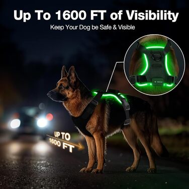 Світловідбиваючий нашийник для собак великих порід з LED підсвічуванням, акумуляторний, регульований, 3 режими освітлення, висока видимість (Чорний, XS)