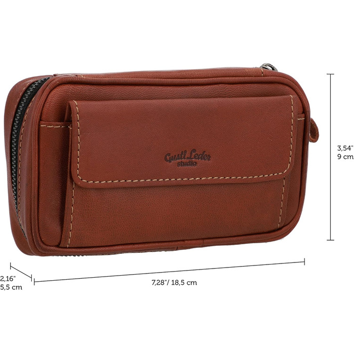 Gusti Pipe Pouch Leather - Diego Men's and Women's Pipe Pouch for 3 Pipes, Extra Tobacco Compartment, Interior Made of Natural Rubber, Pipe Bag Brown Leather