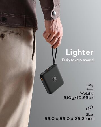 Power Bank VRURC з кабелем: швидка зарядка USB-C, павербанк