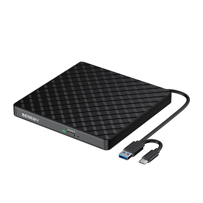 Зовнішній DVD-привід BENEWY USB 3.0 та USB-C, CD/DVD гравер для ноутбука та ПК (Windows, macOS, Linux)