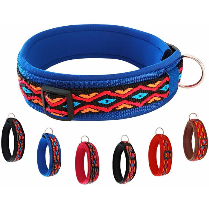 Нашийник для собак Extra-Wide & Soft з неопреновим наповнювачем, кольоровий на синьому, розмір XS (32-37 см)