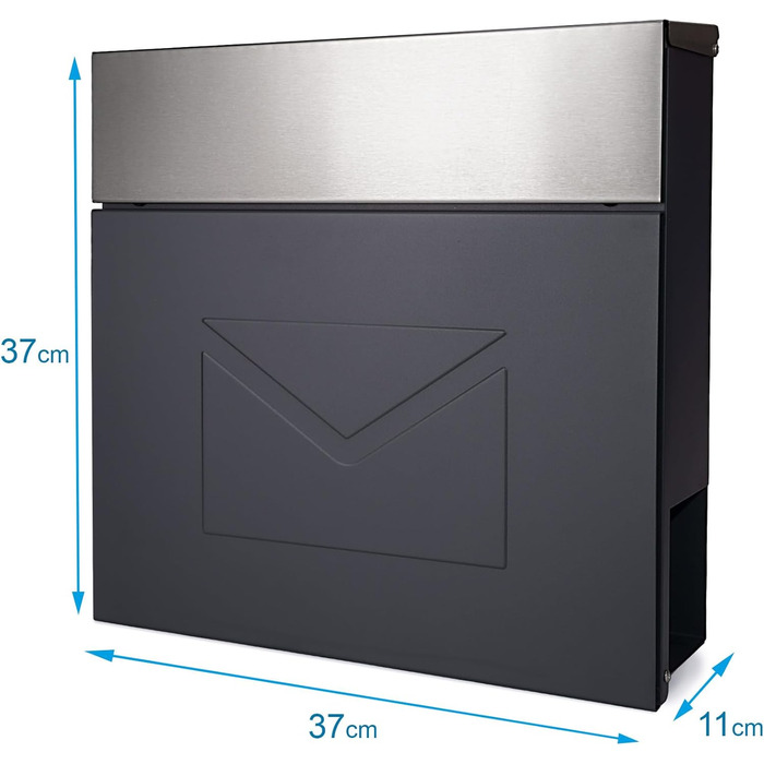 Поштовий ящик Verda з газетницею, нержавіюча сталь, антрацит, 37x37x11 см, з вікном, ключами та табличкою для імені - сучасний вуличний поштовий ящик