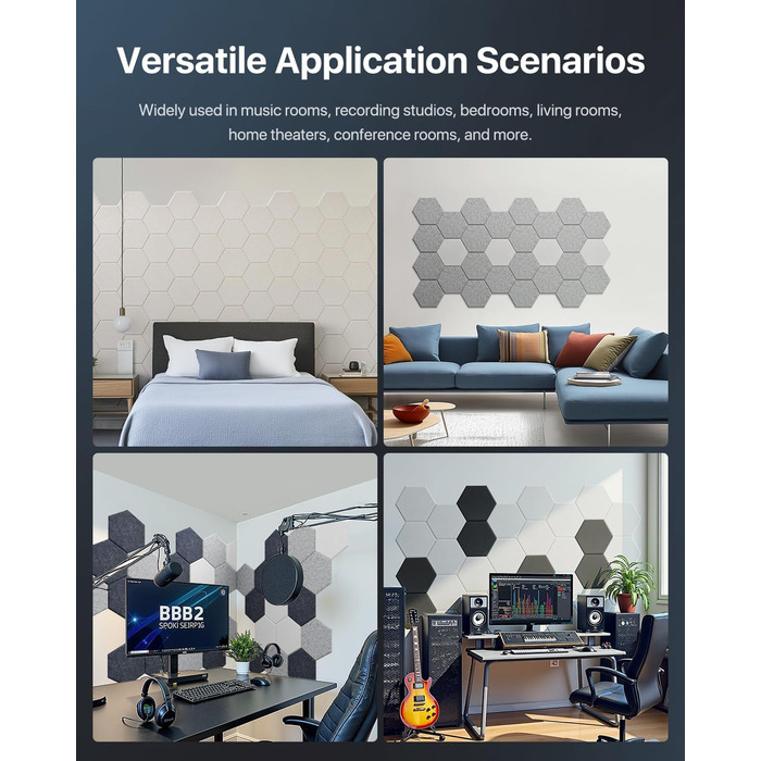 Акустичні гексагональні панелі Soundsbay для звукоізоляції стін та стелі, шумопоглинаючий спінений матеріал, бежевий, 30.5 x 25.4 x 1 см, 18 шт