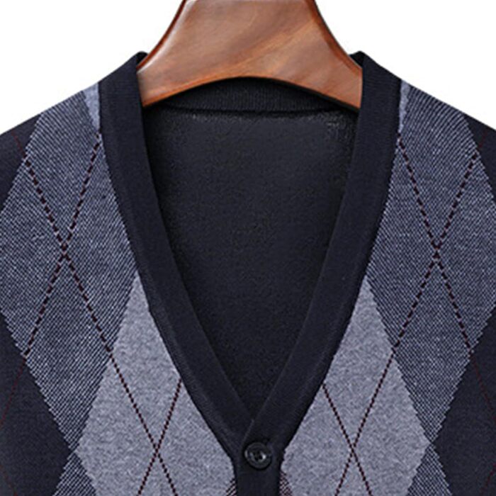 Кардиган чоловічий в аррані, з ґудзиками, в'язаний, з кишенями, темно-синій (M)