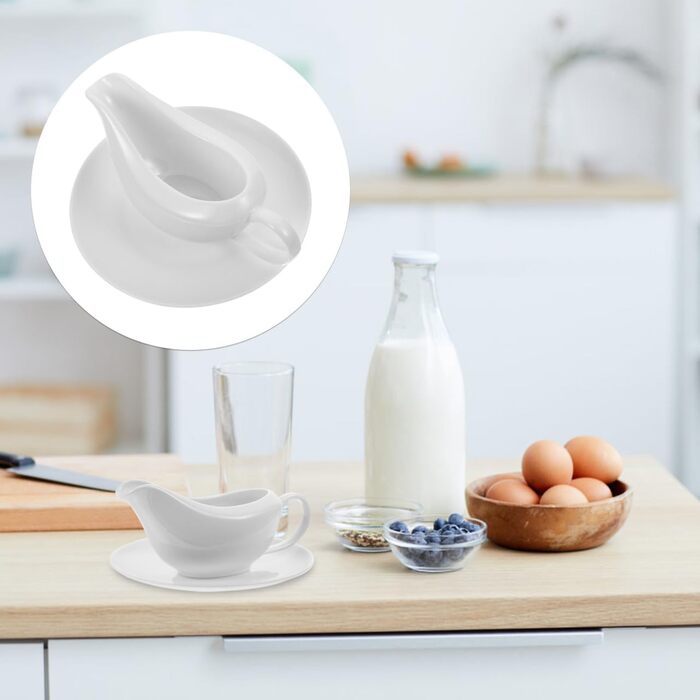 Cabilock Saucepan with Ergonomic Handle, White, Fine Porcelain, Saucepan and Tray for Sauces, Dressings, Salad, Microwave and Dishwasher Safe