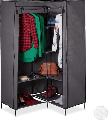 Relaxdays Corner Wardrobe, 3rd Generation, 8 Shelves, 2 Clothes Rails, Plug-in System, 2 Doors, WHD: 169x100x83 cm, white (Anthracite)
