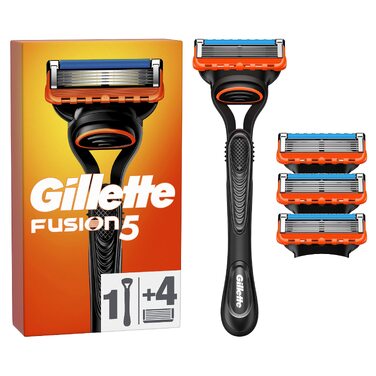 Бритва Gillette Fusion5 для чоловіків, металевий корпус, чорна (1 бритва + 4 змінні касети)