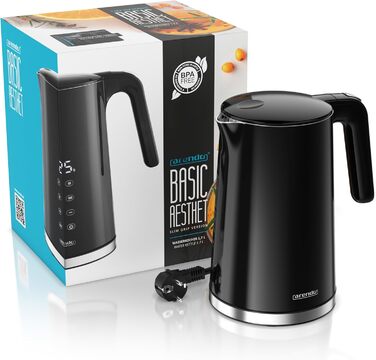 Електричний чайник Arendo з регулюванням температури, нержавіюча сталь, подвійні стінки Cool Touch, дисплей, бездротовий, 2200 Вт, 1,7 л, захист від перегріву, функція підтримання тепла, чорний