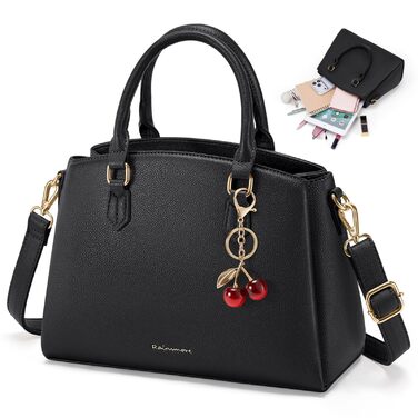 Сумка жіноча RAINSMORE середнього розміру з PU шкіри, чорна. З ручкою та знімним ременем, для планшета 11 дюймів, для роботи та шопінгу