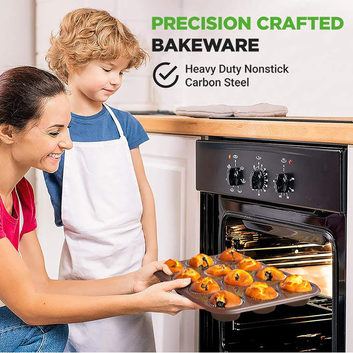 NutriChef 2-Piece Muffin Tin, Non-Stick Coated – PTFE-, PFOA-, PFOS & BPA-Free Muffin Tray – Muffin Sheet with 12 Cups, total 24 Pieces – Muffin Tin Made of Carbon Steel – Dishwasher Safe & with High Rim