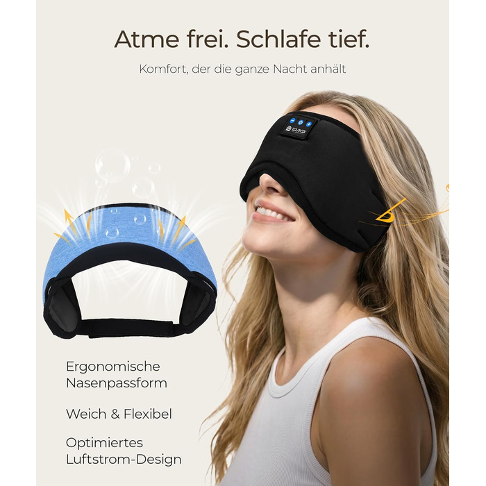 Маска для сну з Bluetooth навушниками LOVE EYE 3D, бамбукова, для чутливих очей, чорна (антрацит)