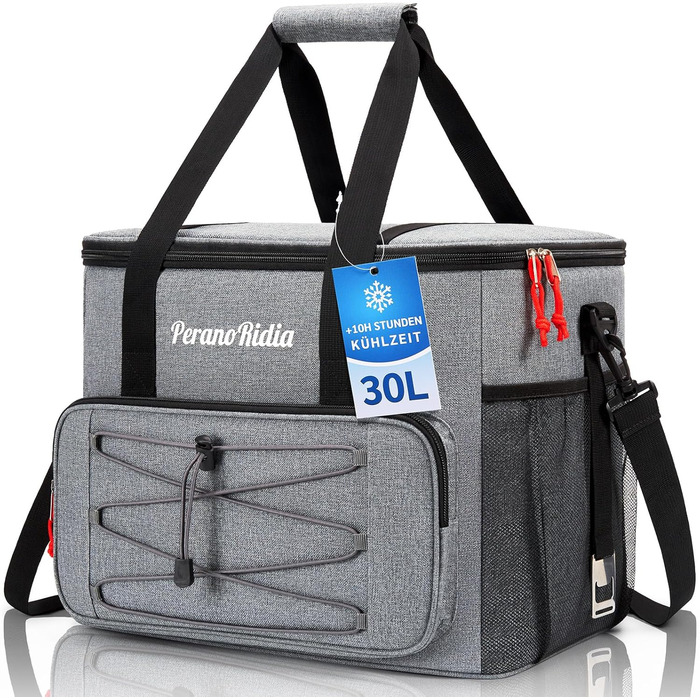 Cooler Bag - Large Foldable for On-the-Go, Insulated Bag/Thermos Bag/Cooler Bag for Food & Drinks, Portable Cooler Box for Camping, Beach, BBQ, Grilling, Picnic, Hiking, Shopping, Grey (30L)