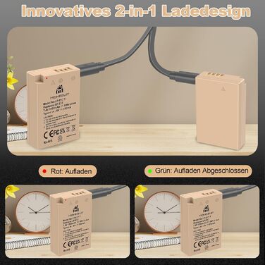 Акумулятор LP-E17 1300mAh та зарядний пристрій Dual USB LED для Canon Rebel SL3, SL2, T8i, T7i, T6i, T6s, EOS R10, R50, R8, RP, M3, M5, M6, 200D, 77D, 750D, 760D, 2x LP-E17 (колір: коричневий)