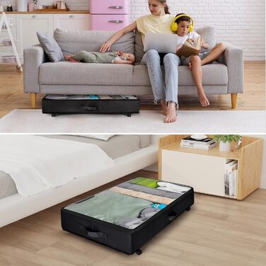 Органайзери для зберігання під ліжком Xtsuen (2 шт.) з металевим каркасом та колесами, велика місткість, для одягу, взуття, ковдр