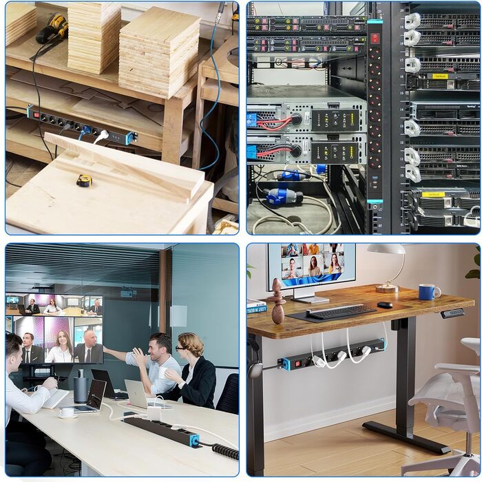 Мережевий фільтр із захистом від перенапруги, 10 розеток, поворотний на 360°, для стін, 1.8м, 16A/4000W, для офісу та дому, чорний