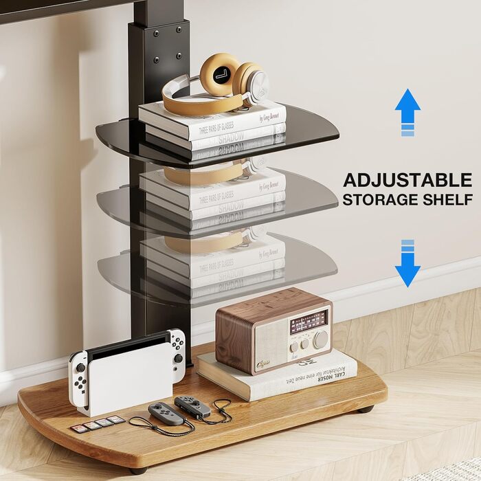 Підставка для телевізора Ttap 32-65 дюймів з дубом та скляною полицею, поворотна та регульована по висоті