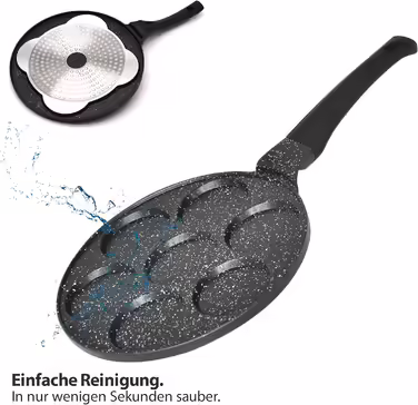 Amalindo Pancake Pan Induction, 4 Holes, Pancake Mold, Fried Egg Pan, Pancake Maker, Poffertjes Maker, Non-Stick Pan, Egg Pan, Fried Egg Pan, Pancake Pan, Ø26cm (7 Hole Black)