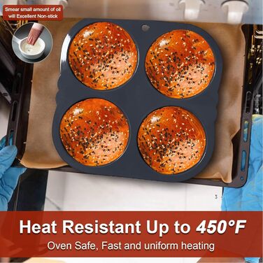 Dpofirs Loaf Pan with Four Cups, Mini Burger Buns Made of Food-Grade Silicone Material, Burger Buns Baking Mold with Non-Stick Coating, High Heat Resistance for Bread and Buns