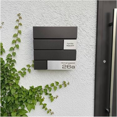 Поштова скринька Metzler G антрацит, порошкове покриття RAL 7016, гравіювання, табличка з нержавіючої сталі, настінний монтаж, 37x37x10.5 см